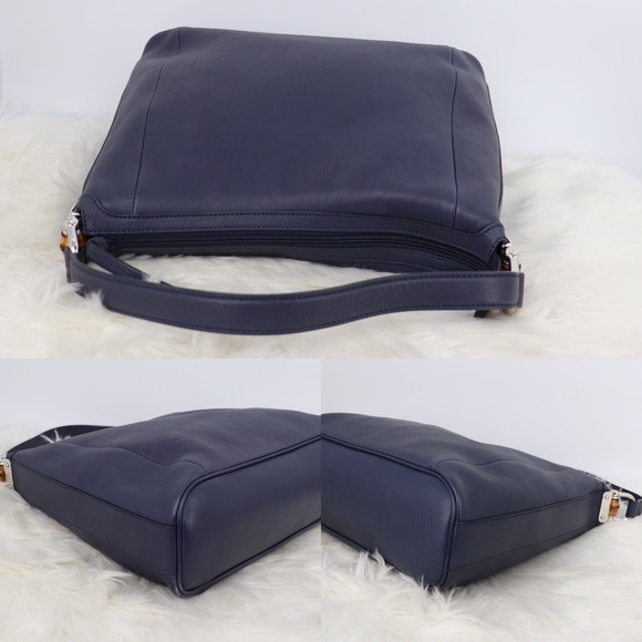 GUCCI- Guccissima Bamboo Navy Blue Shoulder Bag - Picture 3 of 10